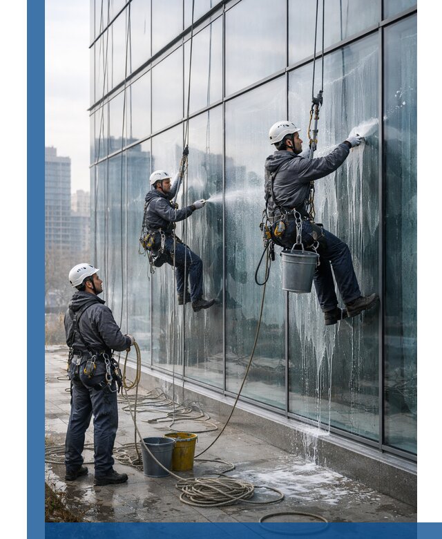 Промышленная мойка панорамных окон на высоте в Курганинске