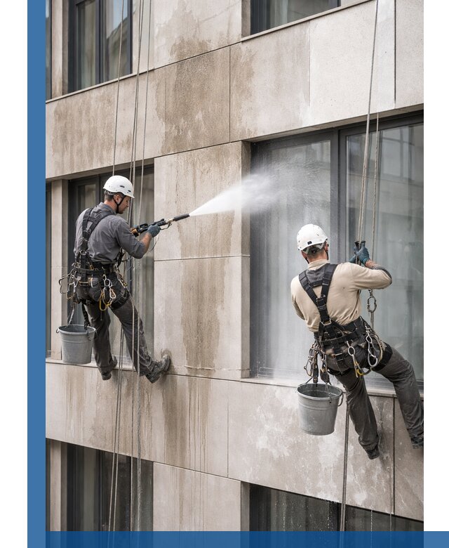 Послестроительная мойка фасада промышленным альпинизмом в Курганинске