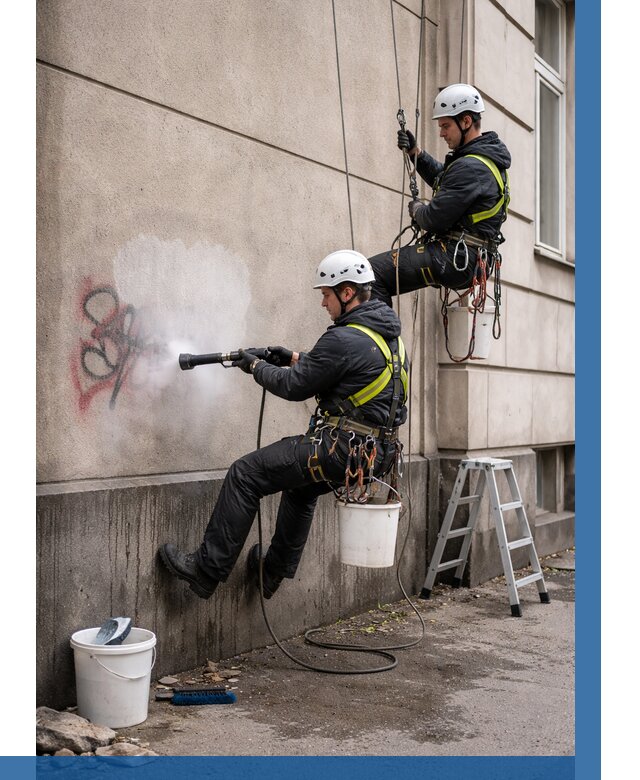 Удаление граффити с фасада в Курганинске от 4680 р. | ВЫСОТНИК-Кгн