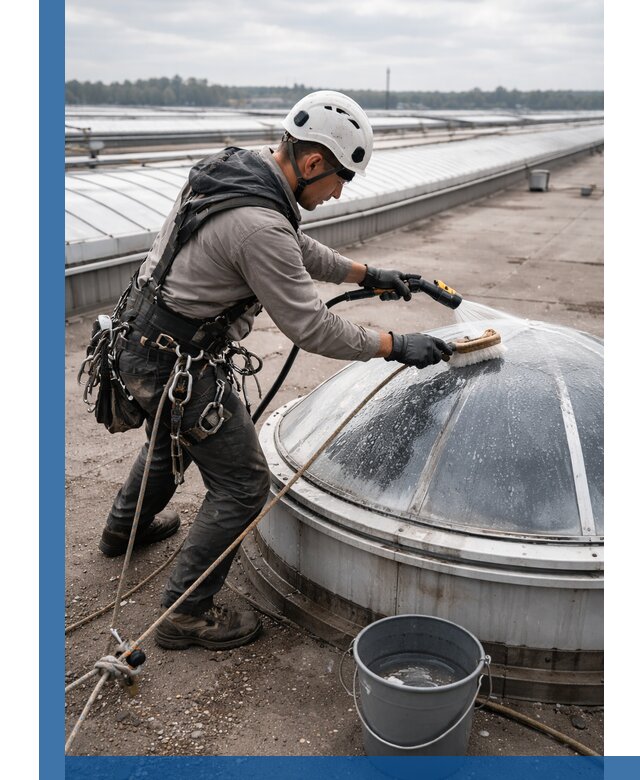 Мойка зенитных фонарей на кровле для промышленных объектов в Курганинске