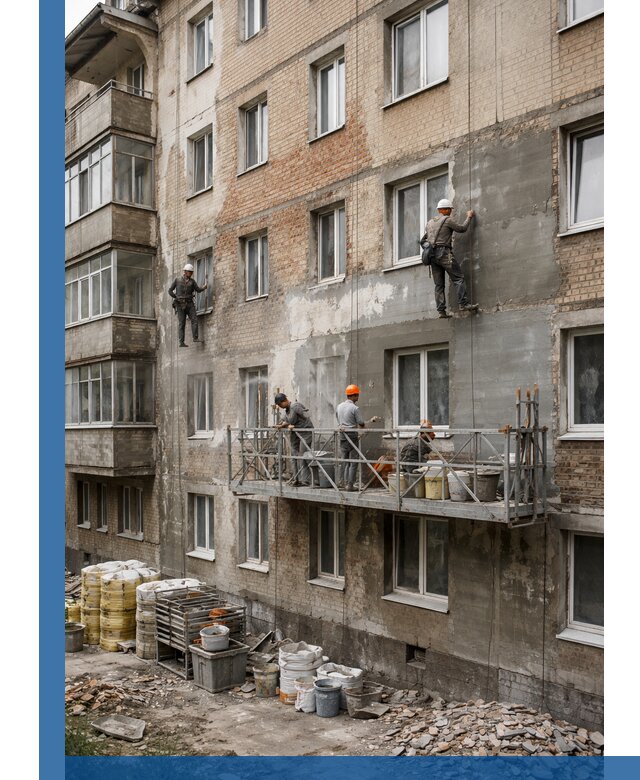 Капитальный ремонт фасада в Курганинске с восстановлением и гидроизоляцией