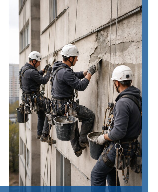 Ремонт бетонных элементов фасада в Курганинске от 2600 р. | ВЫСОТНИК-Кгн