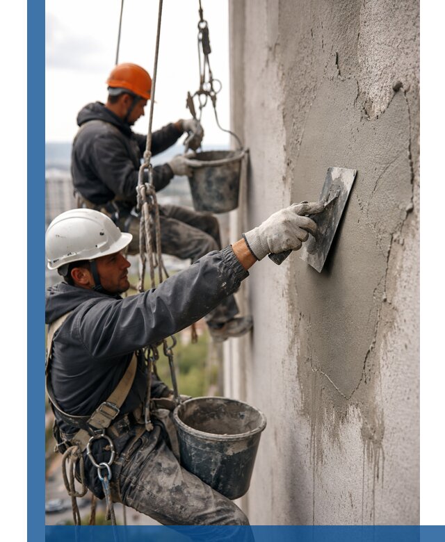 Штукатурка фасада на высоте в Курганинске профессиональные работы