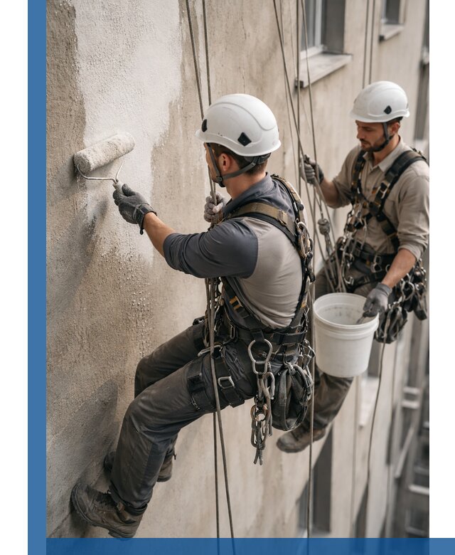 Грунтовка фасада на высоте в Курганинске промышленными альпинистами