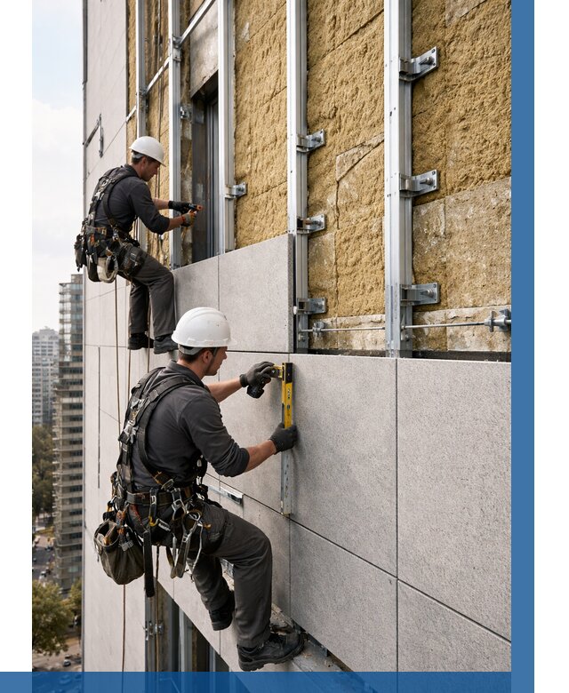 Монтаж вентилируемого фасада в Курганинске от 3640 р. | ВЫСОТНИК-Кгн