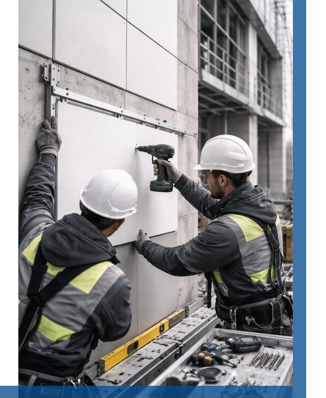 Монтаж композитных панелей фасада в Курганинске от 2600 р. | ВЫСОТНИК-Кгн