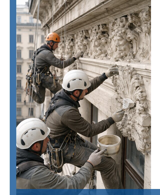 Реставрация фасадной лепнины с высотными работами в Курганинске