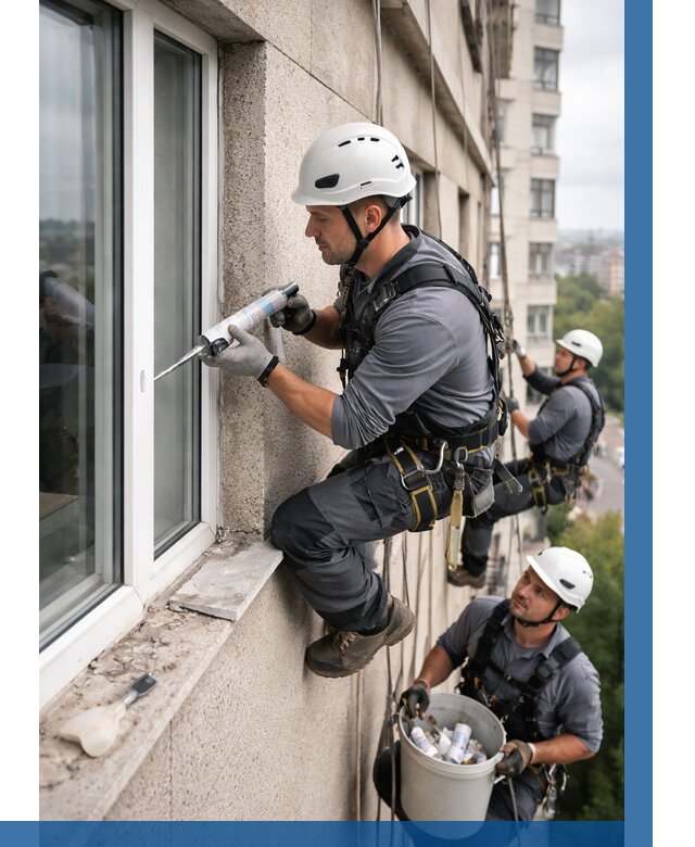 Герметизация оконных швов снаружи в Курганинске от 1560 р. | ВЫСОТНИК-Кгн