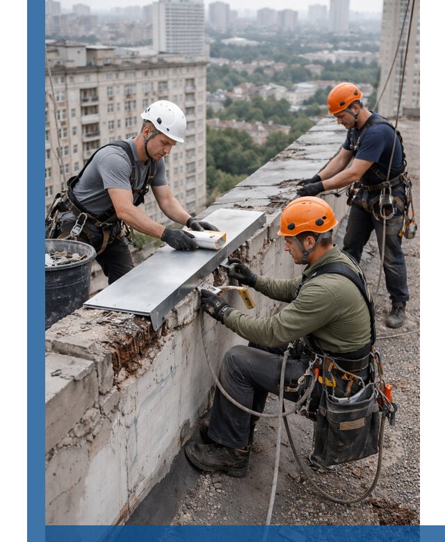 Ремонт парапета на кровле в Курганинске, высотные работы с гарантией