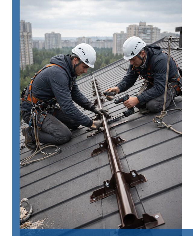 Монтаж снегозадержателей на кровле зданий в Курганинске под ключ