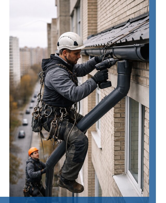 Монтаж водосточной системы на здании в Курганинске от 5201 р. | ВЫСОТНИК-Кгн