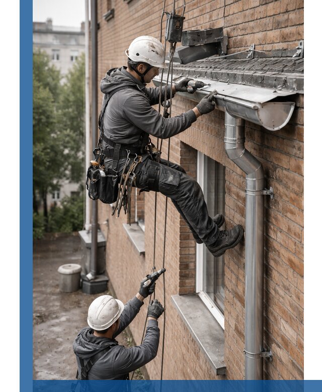 Монтаж водосточной системы на здании в Курганинске под ключ