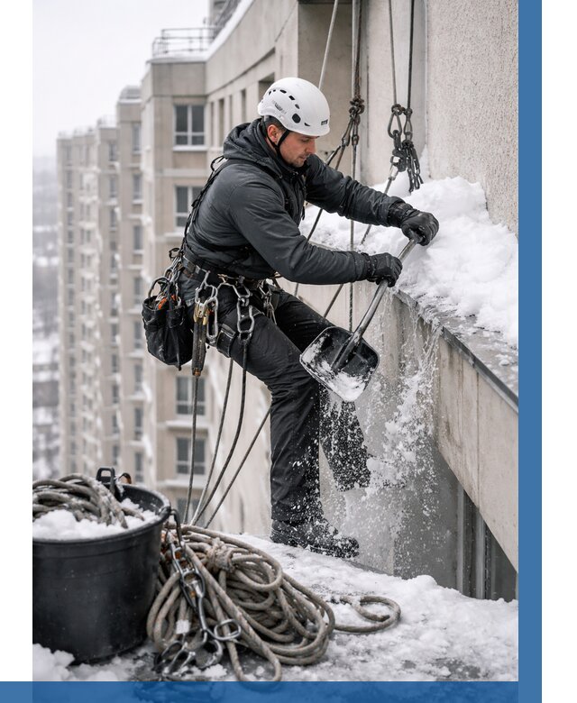 Очистка карнизов от снега в Курганинске от 312 р. | ВЫСОТНИК-Кгн