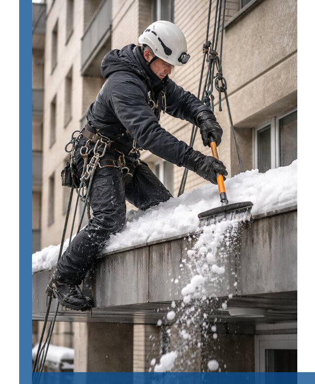 Очистка козырьков от снега в Курганинске круглогодично безопасно