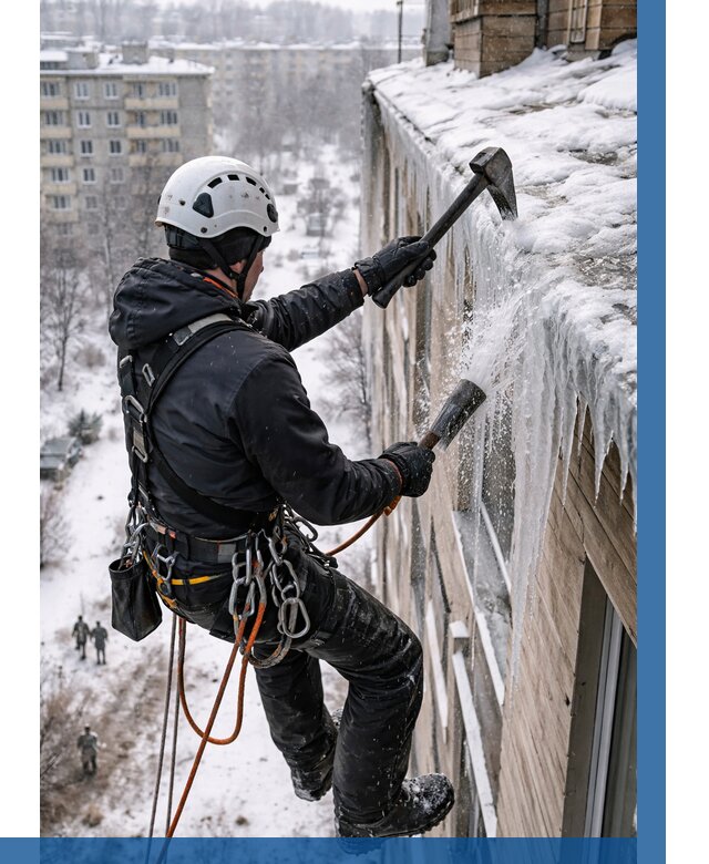 Сбивание сосулек с крыши в Курганинске по цене от 4680 р. | ВЫСОТНИК-Кгн