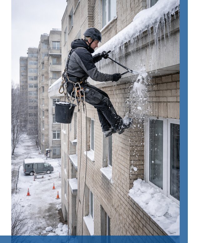 Удаление наледи с карнизов в Курганинске от 364 р. | ВЫСОТНИК-Кгн