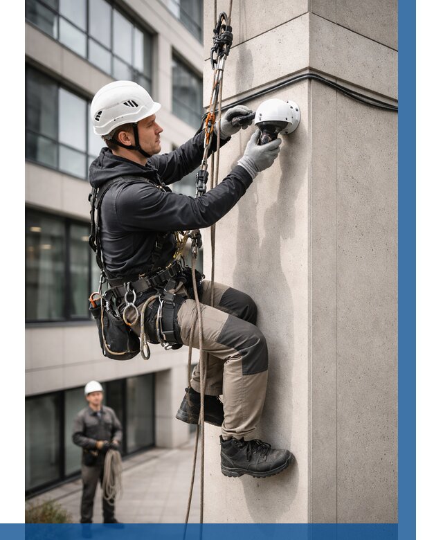 Монтаж камер видеонаблюдения на фасаде в Курганинске от 8841 р.-ВЫСОТНИК-Кгн