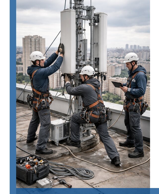 Монтаж антенн связи на крыше в Курганинске с вводом в эксплуатацию