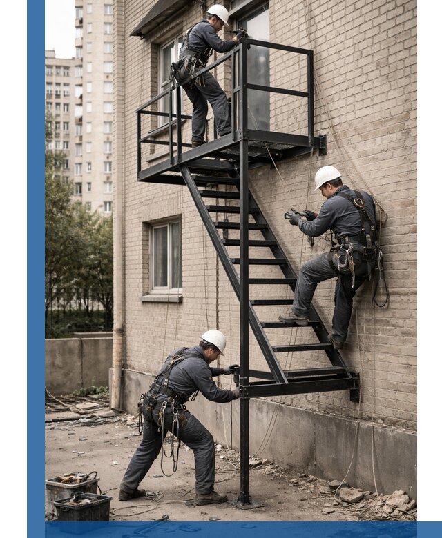 Монтаж пожарной лестницы в Курганинске, установка и крепление