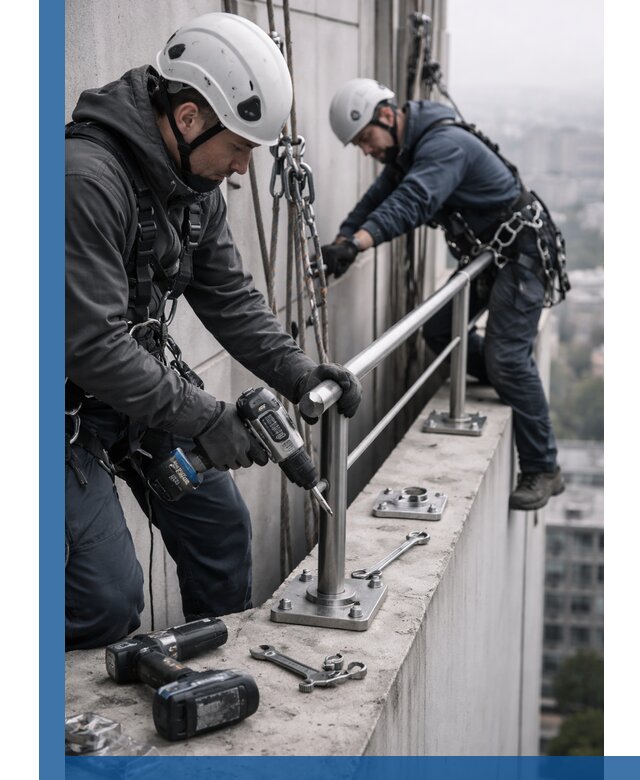 Монтаж перил на высоте в Курганинске для жилых и промобъектов