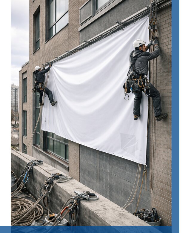 Монтаж баннеров на фасаде в Курганинске от 676 р. заказать ВЫСОТНИК-Кгн