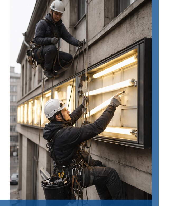 Замена ламп в вывеске в Курганинске под ключ от 3640 р. | ВЫСОТНИК-Кгн