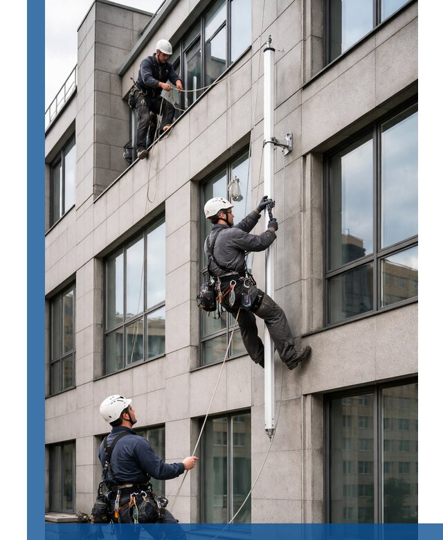 Монтаж флагштока на фасаде здания с креплением и герметикой в Курганинске