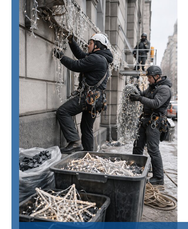 Демонтаж новогоднего оформления и гирлянд в Курганинске