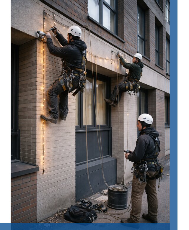 Монтаж гирлянд на фасаде в Курганинске от 3640 р. | ВЫСОТНИК-Кгн