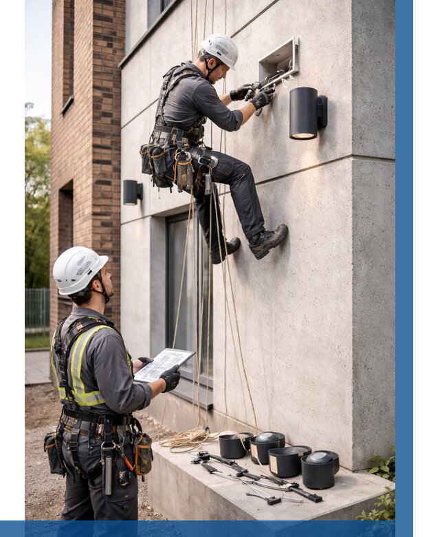 Монтаж фасадного освещения в Курганинске от 2600 р. | ВЫСОТНИК-Кгн