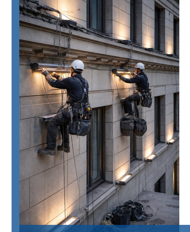 Монтаж архитектурной подсветки фасадов зданий в Курганинске