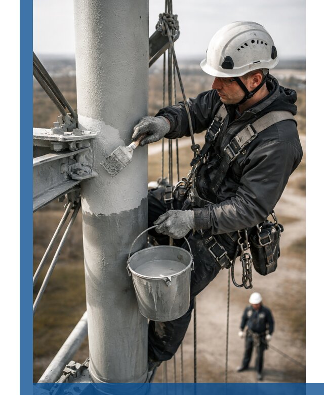 Покраска мачт связи в Курганинске промышленными альпинистами