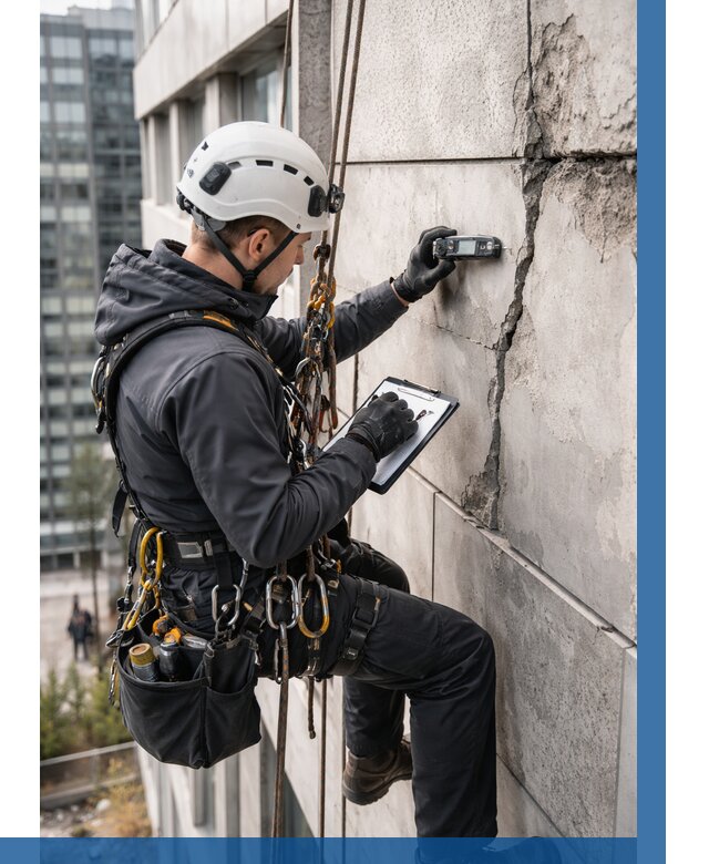 Обследование фасада альпинистами в Курганинске от 125 р. | ВЫСОТНИК-Кгн